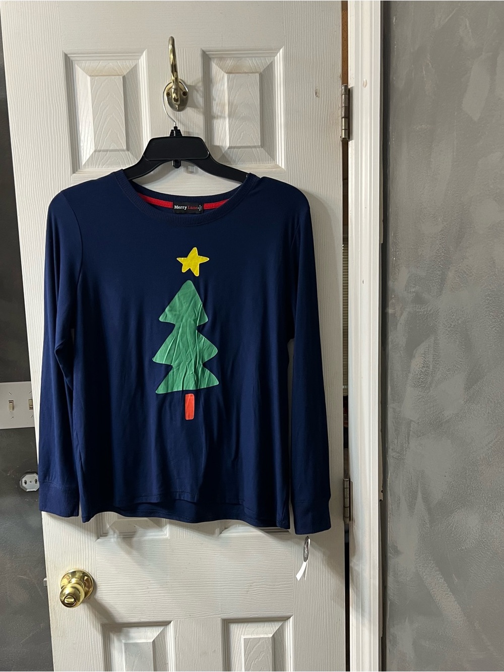 Merry Lane Christmas Tree Holiday Top Women’s Large NWT Navy Blue